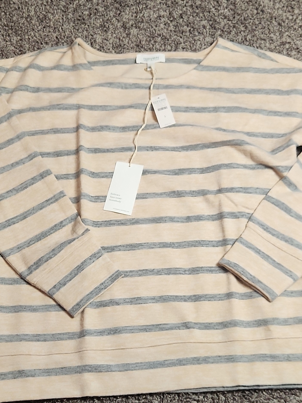 Haven Well Within Cream & Gray Striped Boatneck Sweater Loungwear